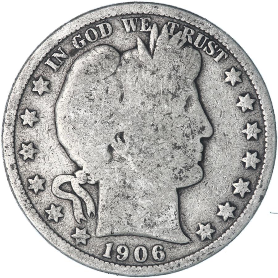 yɔi/iۏ؏tz AeB[NRC _RC [] 1906 Do[o[n[t_[90Vo[ObhGDʐ^x295Q 1906 D Barber Half Dollar 90% Silver Good GD See Pics X295