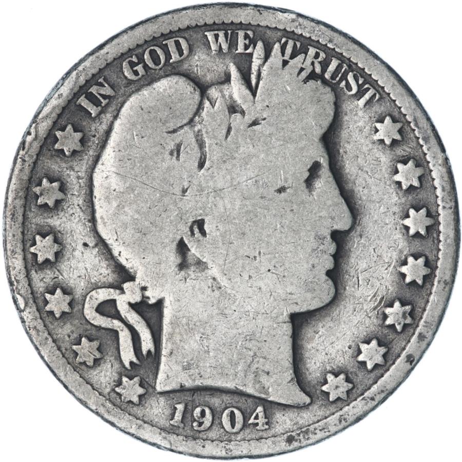 yɔi/iۏ؏tz AeB[NRC _RC [] 1904ipjo[o[n[t_[90Vo[ObhGDʐ^x285Q 1904 (P) Barber Half Dollar 90% Silver Good GD See Pics X285