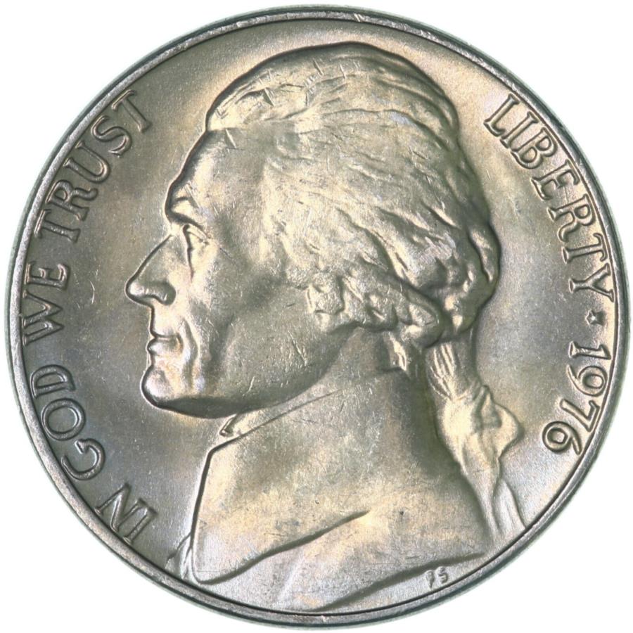yɔi/iۏ؏tz AeB[NRC _RC [] 1976ipjWFt@[\jbPr[USRCg[ 1976 (P) Jefferson Nickel BU US Coin Toned See Pics C056