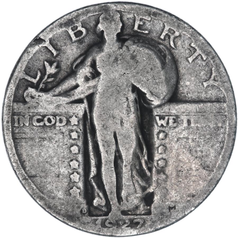 yɔi/iۏ؏tz AeB[NRC _RC [] 1927 dX^fBOoeBNH[^[90Vo[ObhGDʐ^W378Q 1927 D Standing Liberty Quarter 90% Silver Good GD See Pics W378