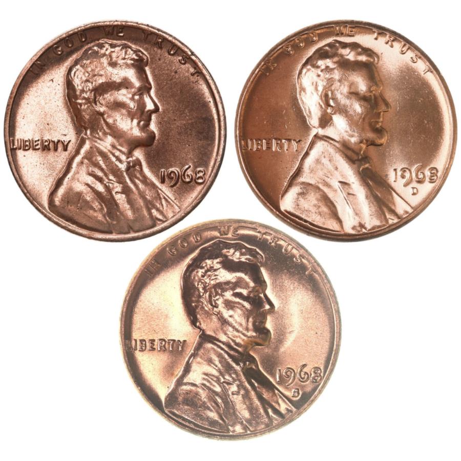 1968 P D S Lincoln Memorial Cent Brilliang Cnscriculated3 Coin Year se...