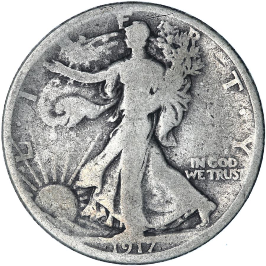 yɔi/iۏ؏tz AeB[NRC _RC [] 1917 SEH[LOoeBn[t_[90Vo[o[X~g}[NGDʐ^V141Q 1917 S Walking Liberty Half Dollar 90% Silver Reverse Mint Mark GD See Pics V141