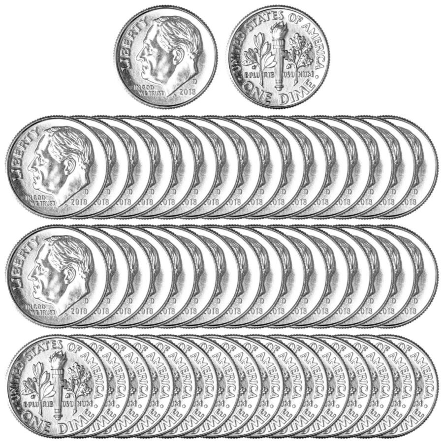 yɔi/iۏ؏tz AeB[NRC _RC [] 2018 D[Yxg_CBU[50 US~gRCbg 2018 D Roosevelt Dime BU Roll 50 US Mint Coin Lot