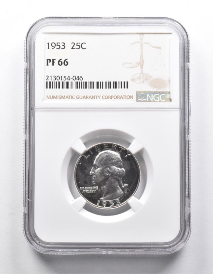 【極美品/品質保証書付】 アンティークコイン モダンコイン [送料無料] PF66 1953ワシントンクォーターNGC Great Contrast *9968 PF66 1953 Washington Quarter NGC Great Contrast *9968