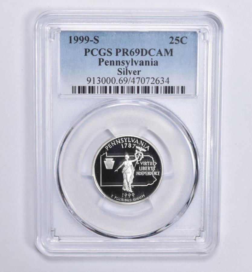 ڶ/ʼݾڽա ƥ 󥳥 [̵] PR69 DCAM 1999-SСڥ󥷥Х˥PCGS֥롼٥ PR69 DCAM 1999-S Silver Pennsylvania Quarter PCGS Blue Label
