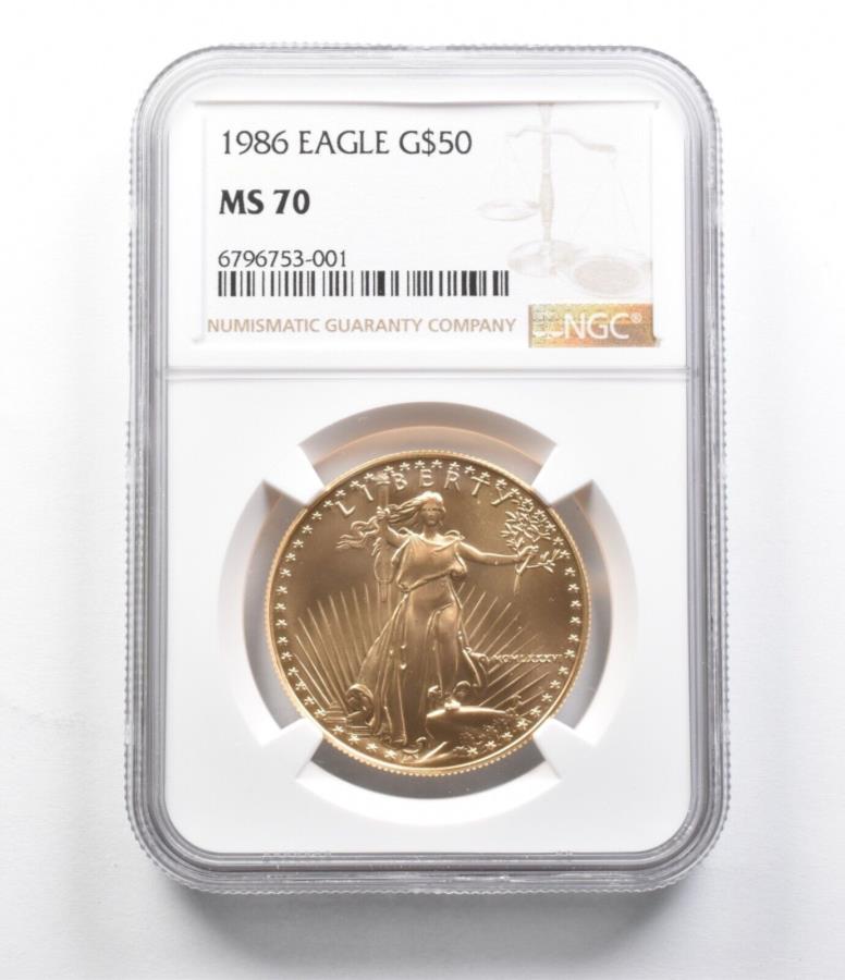 yɔi/iۏ؏tz AeB[NRC _RC [] MS70 1986 $ 50 AMERICAN GOLD EAGLE 1 OZ GOLD NGC *5819 MS70 1986 $50 American Gold Eagle 1 oz Gold NGC *5819