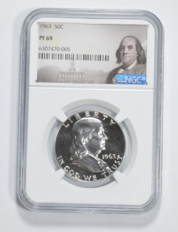 アンティークコイン モダンコイン  1963 PF69プルーフフランクリンハーフダラーNGCグレーディング - ホワイトコインスポットフリーPR 1963 PF69 Proof Franklin Half Dollar NGC Graded - White Coin Spot Free PR