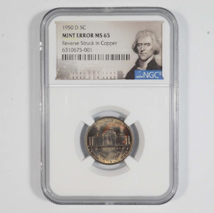 yɔi/iۏ؏tz AeB[NRC _RC [] ~gG[MS65 1950 -DWFt@[\jbP - ŋtXgCN-NGC *7159 Mint Error MS65 1950-D Jefferson Nickel - Reverse Struck In Copper - NGC *7159