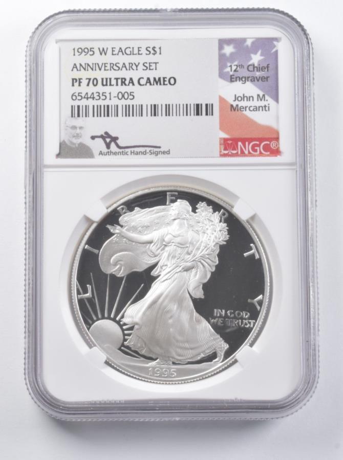  アンティークコイン モダンコイン  PF70 UCAM 1995-W American Silver Eagle Anniversary Set Signed Mercanti Ngc *7278 PF70 UCAM 1995-W American Silver Eagle Anniversary Set Signed Mercanti NGC *7278