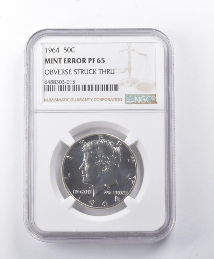 yɔi/iۏ؏tz AeB[NRC _RC [] ~gG[PF65 UCAM 1964 Kennedy Half Dollar obv Struck Struck *8750 Mint Error PF65 UCAM 1964 Kennedy Half Dollar OBV Struck Thru NGC *8750