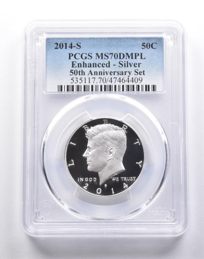 MS70 DMPL 2014-S Kennedy Silver Half Dollar Enhanced 50th Anniv Set PC...