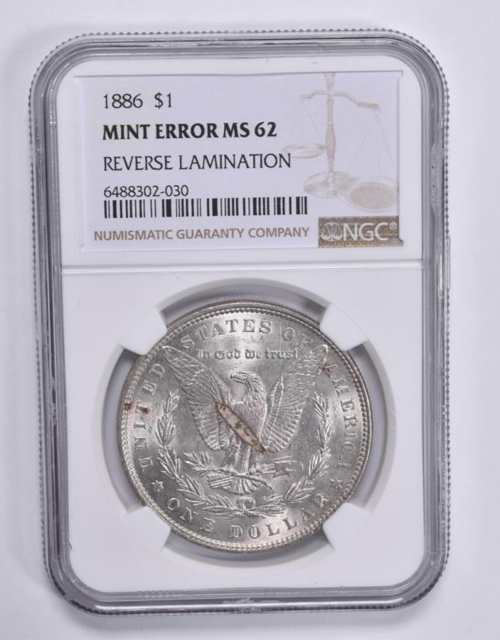 ߥȥ顼MS62 1886 Morgan Silver Dollar Rev Lamination NGC *1803 MINT ERROR MS62 1886 Morgan Silver Dollar REV Lamination NGC *1803