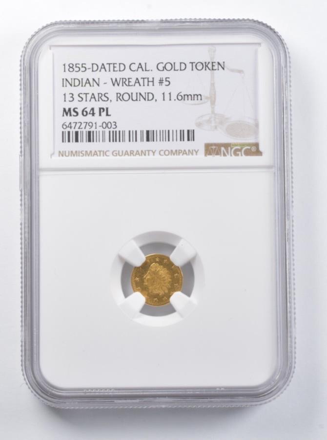 yɔi/iۏ؏tz AeB[NRC _RC [] MS64 PL 1855-Dated Indian Head CA Gold Round Token5 11.6mm 13 Stars NGC *7269 MS64 PL 1855-Dated Indian Head CA Gold Round Token #5 11.6mm 13 Stars NGC *7269