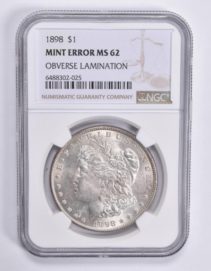 yɔi/iۏ؏tz AeB[NRC _RC [] ~gG[MS62 1898 Morgan Silver Dollar obv Lamination ngc *1847 MINT ERROR MS62 1898 Morgan Silver Dollar OBV Lamination NGC *1847