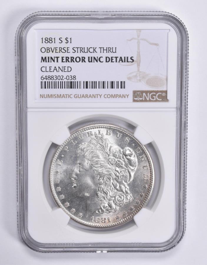 yɔi/iۏ؏tz AeB[NRC _RC [] G[UNC̏ڍ1881-S[KVo[_[IuNN[jOꂽNGC *1835 ERROR UNC Details 1881-S Morgan Silver Dollar OBV Struck Thru Cleaned NGC *1835