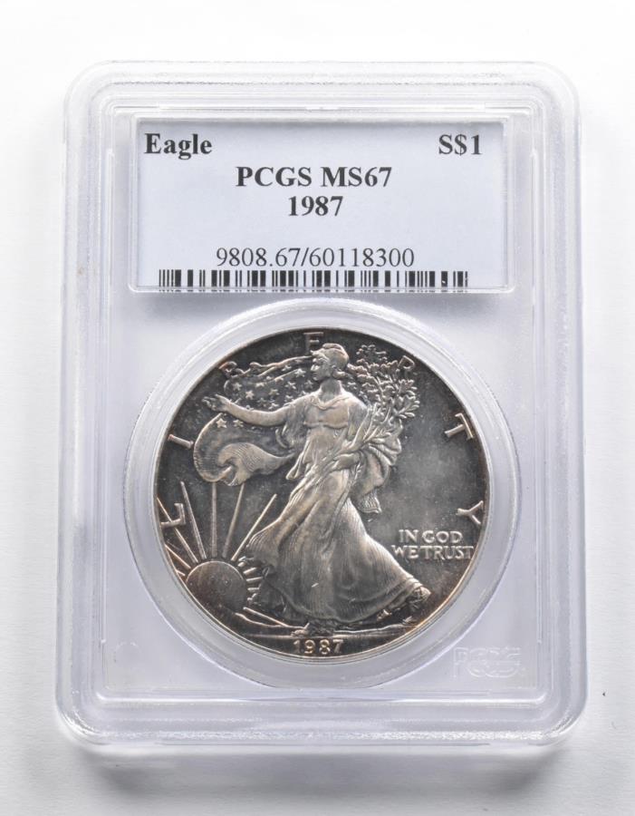 yɔi/iۏ؏tz AeB[NRC _RC [] MS67 1987 American Silver Eagle PCGS펯ȐF *2343 MS67 1987 American Silver Eagle PCGS Insane Color *2343