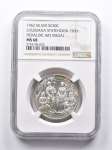 MS68 1962シルバールイジアナ州立大学150th紋章芸術メダルNGC *7017 MS68 1962 Silver Louisiana Statehood 150th Heraldic Art Medal NGC *7017