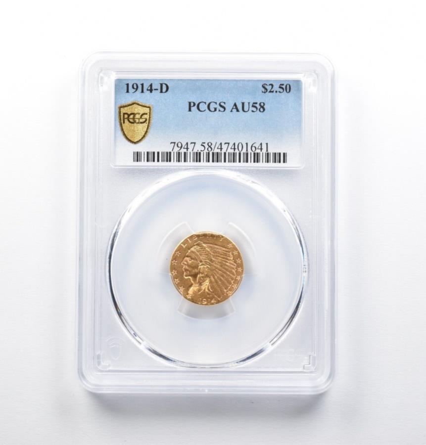 yɔi/iۏ؏tz AeB[NRC _RC [] AU55 1914-D $ 2.50CfBAwbhS[hNH[^[C[OPCGS *4750 AU55 1914-D $2.50 Indian Head Gold Quarter Eagle PCGS *4750