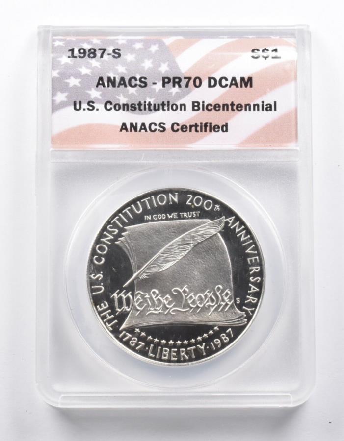 ڶ/ʼݾڽա ƥ 󥳥 [̵] PR70 DCAM 1987-S USˡǰɥANACS *1003 PR70 DCAM 1987-S US Constitution Commemorative Silver Dollar ANACS *1003