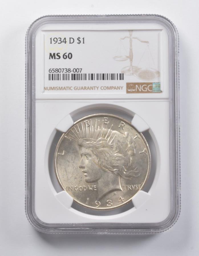 yɔi/iۏ؏tz AeB[NRC _RC [] MS60 1934-DaVo[_[NGC *6957 MS60 1934-D Peace Silver Dollar NGC *6957