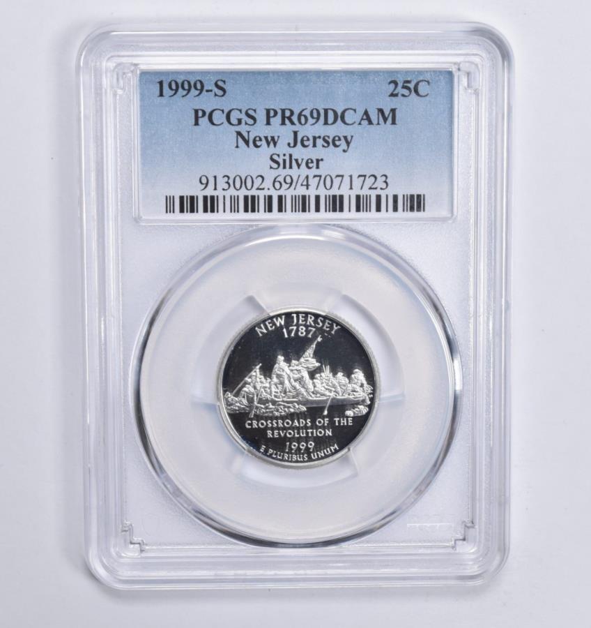 ڶ/ʼݾڽա ƥ 󥳥 [̵] PR69 DCAM 1999-SС˥塼㡼PCGS֥롼٥ PR69 DCAM 1999-S Silver New Jersey Quarter PCGS Blue Label