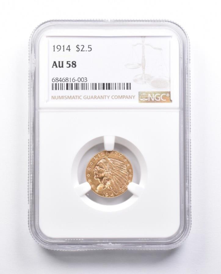 yɔi/iۏ؏tz AeB[NRC _RC [] AU58 1914 $ 2.50CfBAwbhS[hNH[^[C[ONGC *6538 AU58 1914 $2.50 Indian Head Gold Quarter Eagle NGC *6538