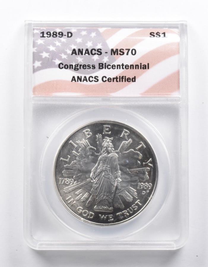 ڶ/ʼݾڽա ƥ 󥳥 [̵] MS70 1989-D Congress BICENENIAL MEMEMORATIVE SILVER DOLLAR ANACS *1006 MS70 1989-D Congress Bicentennial Commemorative Silver Dollar ANACS *1006