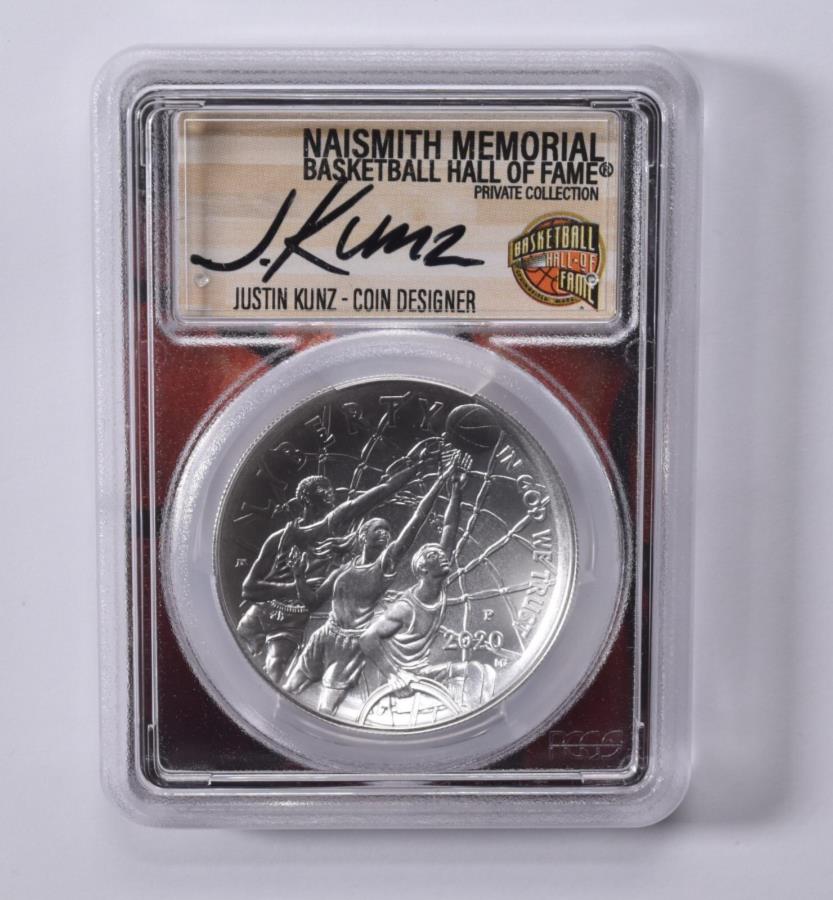 yɔi/iۏ؏tz AeB[NRC _RC [] MS70 2020-PWXeBNcoXPbg{[HOFLOhPCGS MS70 2020-P JUSTIN KUNZ SIGNED Basketball HOF Commemorative Dollar PCGS