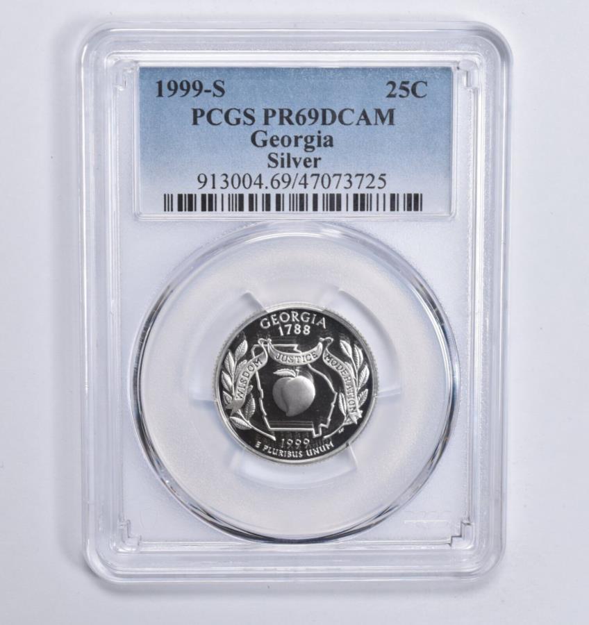 ڶ/ʼݾڽա ƥ 󥳥 [̵] PR69 DCAM 1999-SС硼PCGS֥롼٥ PR69 DCAM 1999-S Silver Georgia Quarter PCGS Blue Label