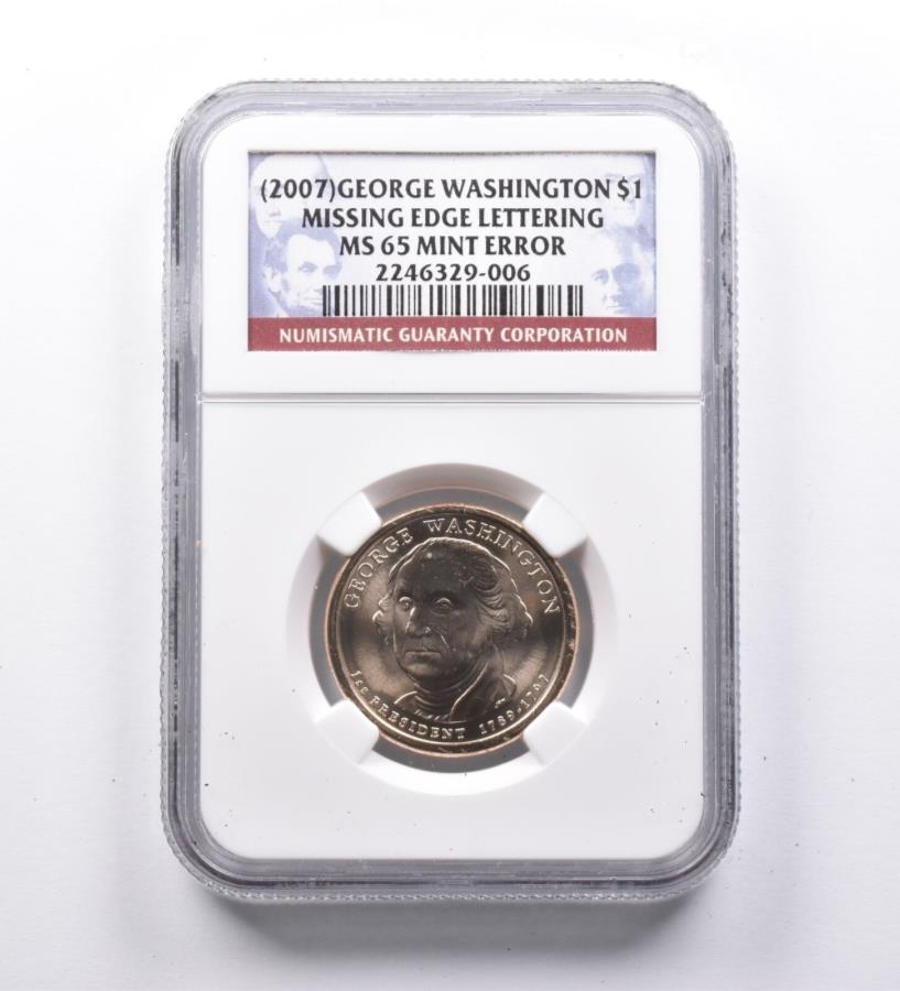 yɔi/iۏ؏tz AeB[NRC _RC [] ~gG[MS65i2007jW[WVgȟGbW^ONGC *9648 Mint Error MS65 (2007) George Washington Dollar Missing Edge Lettering NGC *9648