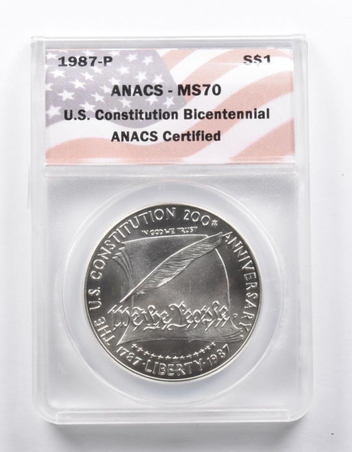 ڶ/ʼݾڽա ƥ 󥳥 [̵] MS70 1987-P USˡBISENENIALǰɥANACS *1016 MS70 1987-P US Constitution Bicentennial Commemorative Silver Dollar ANACS *1016