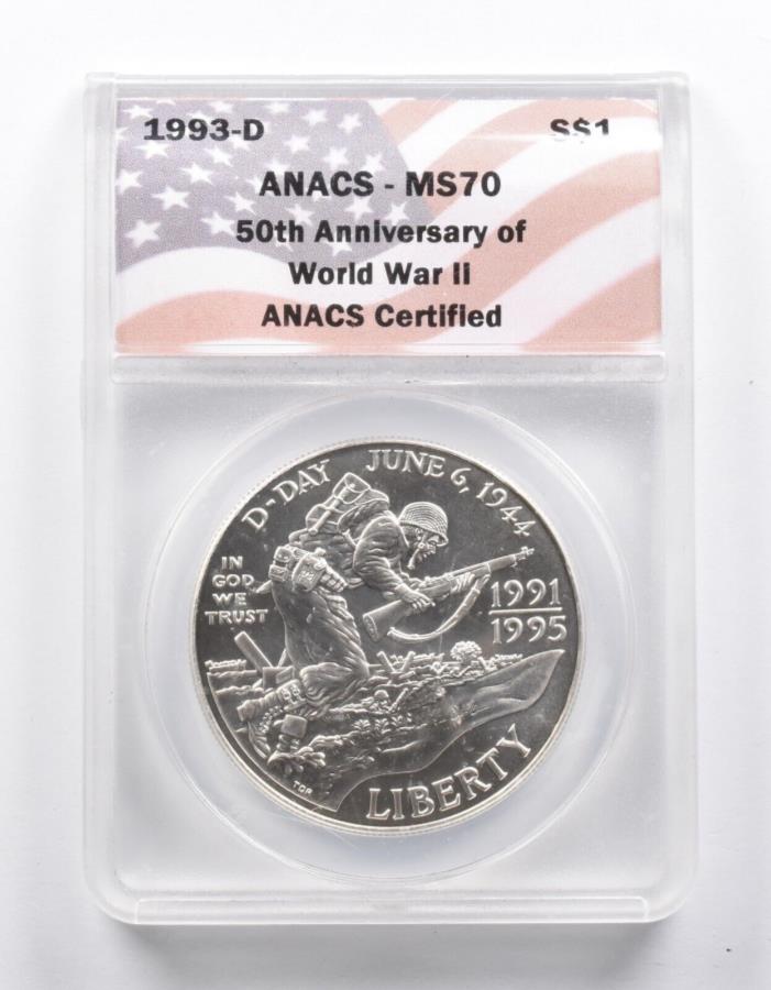 ڶ/ʼݾڽա ƥ 󥳥 [̵] MS70 1993-D WWII 50ǯǰС顼ANACS *1014 MS70 1993-D WWII 50th Anniversary Commemorative Silver Dollar ANACS *1014