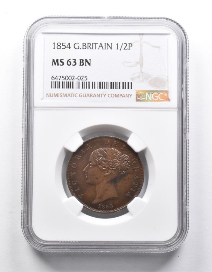yɔi/iۏ؏tz AeB[NRC _RC [] MS63 BN 1854pp1/2yj[NGC *9973 MS63 BN 1854 Great Britain 1/2 Penny NGC *9973