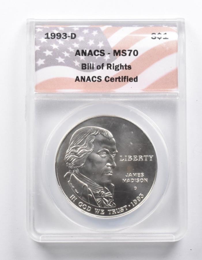 ڶ/ʼݾڽա ƥ 󥳥 [̵] MS70 1993-DŵǰС顼ʥå *1009 MS70 1993-D Bill Of Rights Commemorative Silver Dollar ANACS *1009