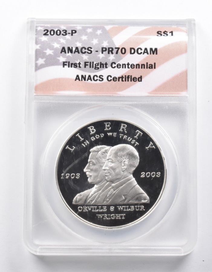 ڶ/ʼݾڽա ƥ 󥳥 [̵] PR70 DCAM 2003-Pեȥե饤100ǯǰС顼ʥå *1017 PR70 DCAM 2003-P First Flight Centennial Commemorative Silver Dollar ANACS *1017