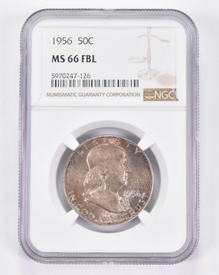 yɔi/iۏ؏tz AeB[NRC _RC [] MS66 FBL 1956tNn[t_[-GradedNGC TonedI *8924 MS66 FBL 1956 Franklin Half Dollar - Graded NGC Toned! *8924