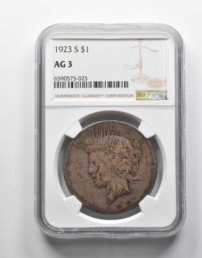 【極美品/品質保証書付】 アンティークコイン モダンコイン [送料無料] AG3 1923-S Peace Silver Dollar NGC Lowball Low Ball Pocket Piece *9122 AG3 1923-S Peace Silver Dollar NGC Lowball Low Ball Pocket Piece *9122