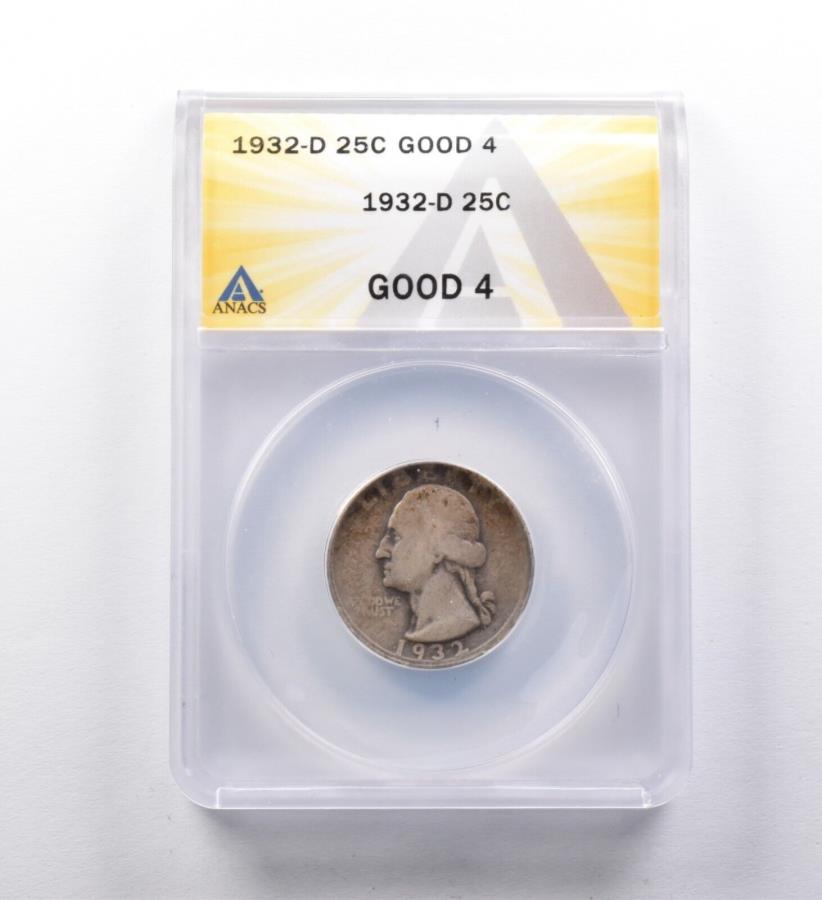 å4 1932-D亮ȥ󥯥ANACS *3002 Good 4 1932-D Washington Quarter ANACS *3002