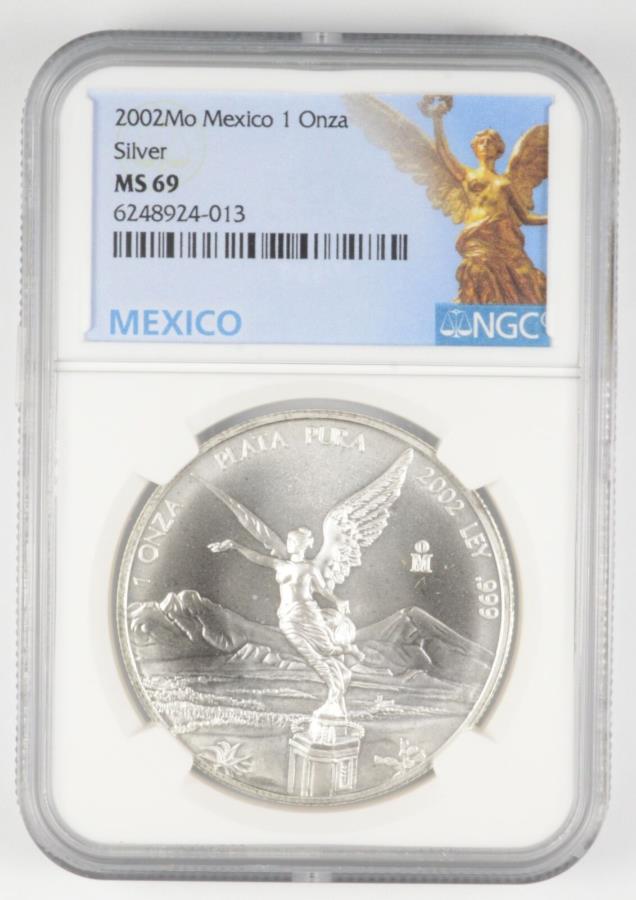 yɔi/iۏ؏tz AeB[NRC _RC [] MS69 2002 Mo Mexico 1 Onza .999 Fine Silver -Graded NGC *3025 MS69 2002 MO Mexico 1 Onza .999 Fine Silver - Graded NGC *3025