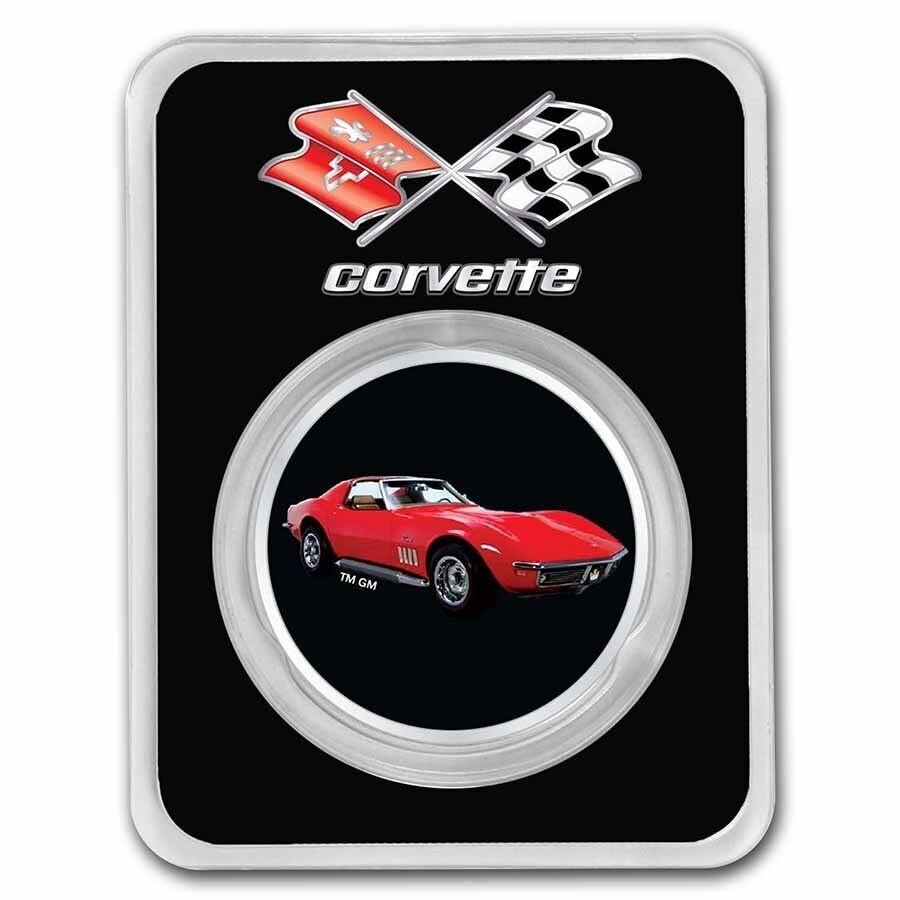 yɔi/iۏ؏tz AeB[NRC _RC [] Corvettei1969jRed 1 Oz Colorized Silver W/ TEP -SKU258231 Corvette (1969) Red 1 oz Colorized Silver w/ TEP - SKU#258231