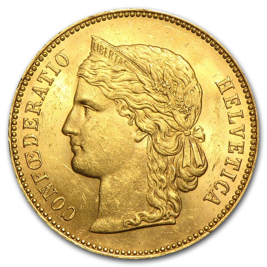  アンティークコイン モダンコイン  スイスゴールド20フランヘルベティカ（1883-1896）au Switzerland Gold 20 Francs Helvetica (1883-1896) AU