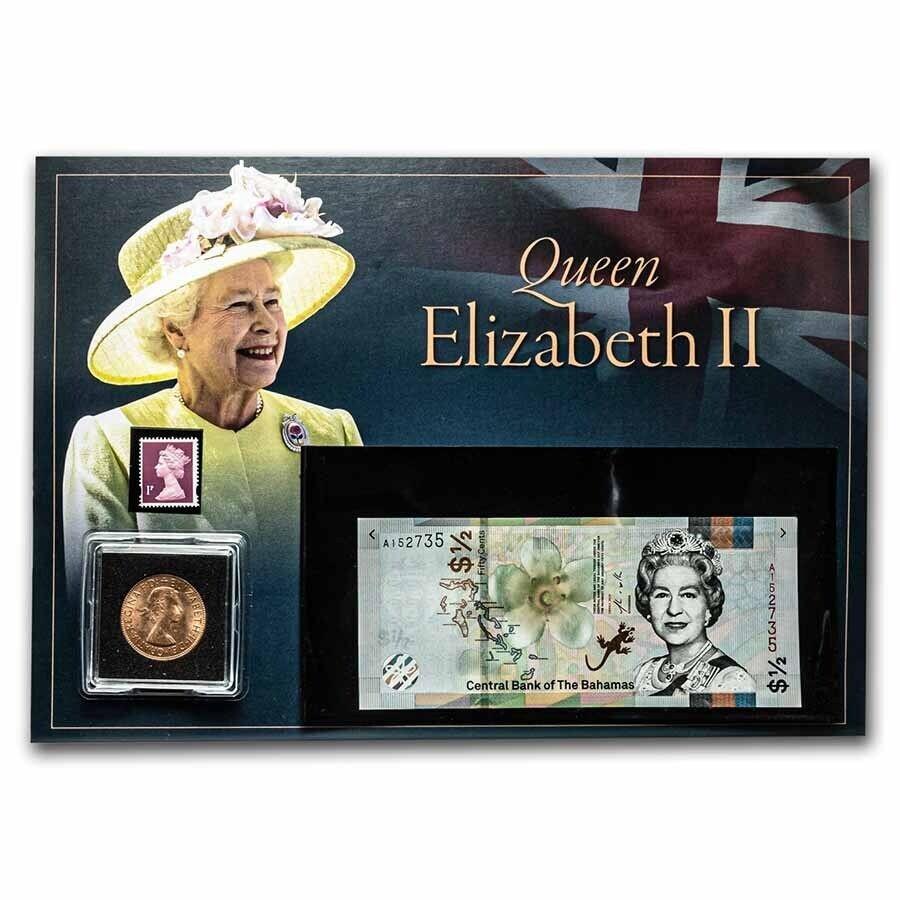 yɔi/iۏ؏tz AeB[NRC _RC [] NC[GUxXIIARCX^vZbg-SKU262732 Queen Elizabeth II Banknote, Coin & Stamp Set - SKU#262732