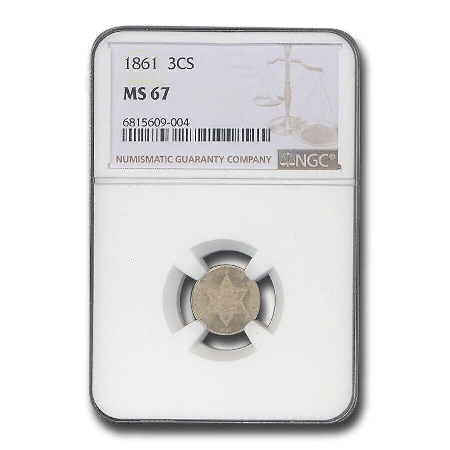 yɔi/iۏ؏tz AeB[NRC _RC [] 1861 3ZgVo[MS -67 NGC -SKU181195 1861 Three Cent Silver MS-67 NGC - SKU#181195