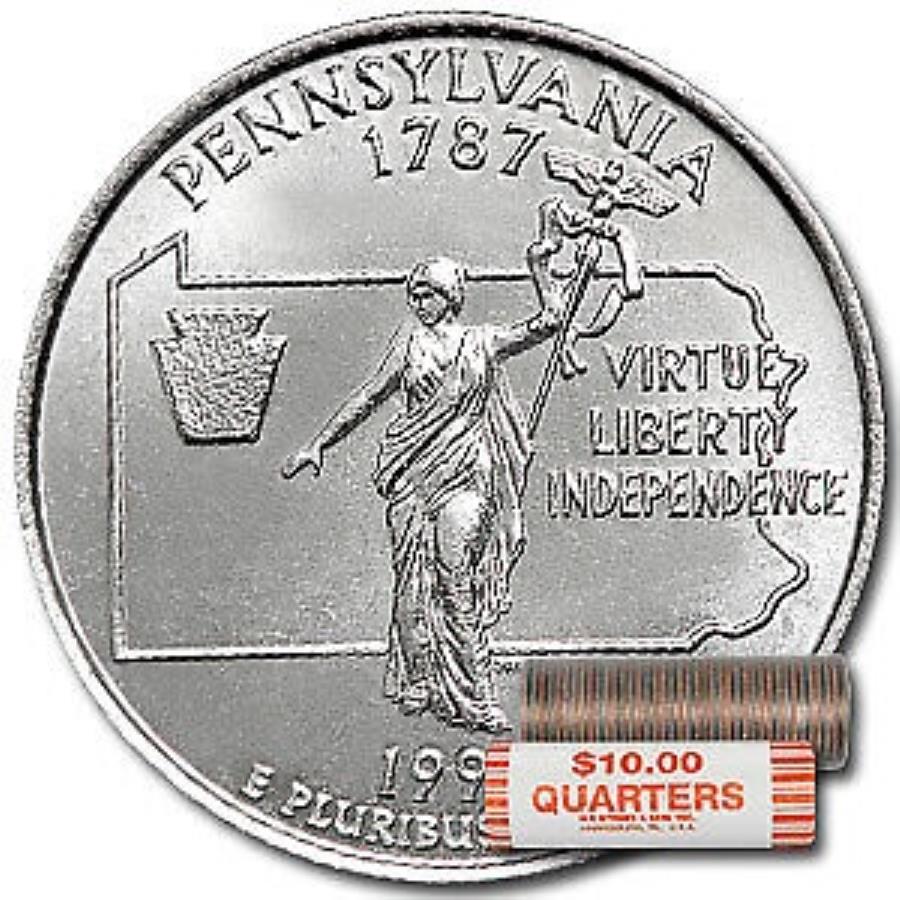 yɔi/iۏ؏tz AeB[NRC _RC [] 1999-DyVojABl40RC[BU-SKU8088 1999-D Pennsylvania Statehood Quarter 40-Coin Roll BU - SKU#8088