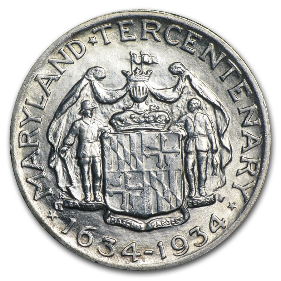 【極美品/品質保証書付】 アンティークコイン モダンコイン [送料無料] 1934メリーランドテルセンターシルバーハーフドルBU -SKU＃5209 1934 Maryland Tercentenary Silver Half Dollar BU - SKU #5209 2