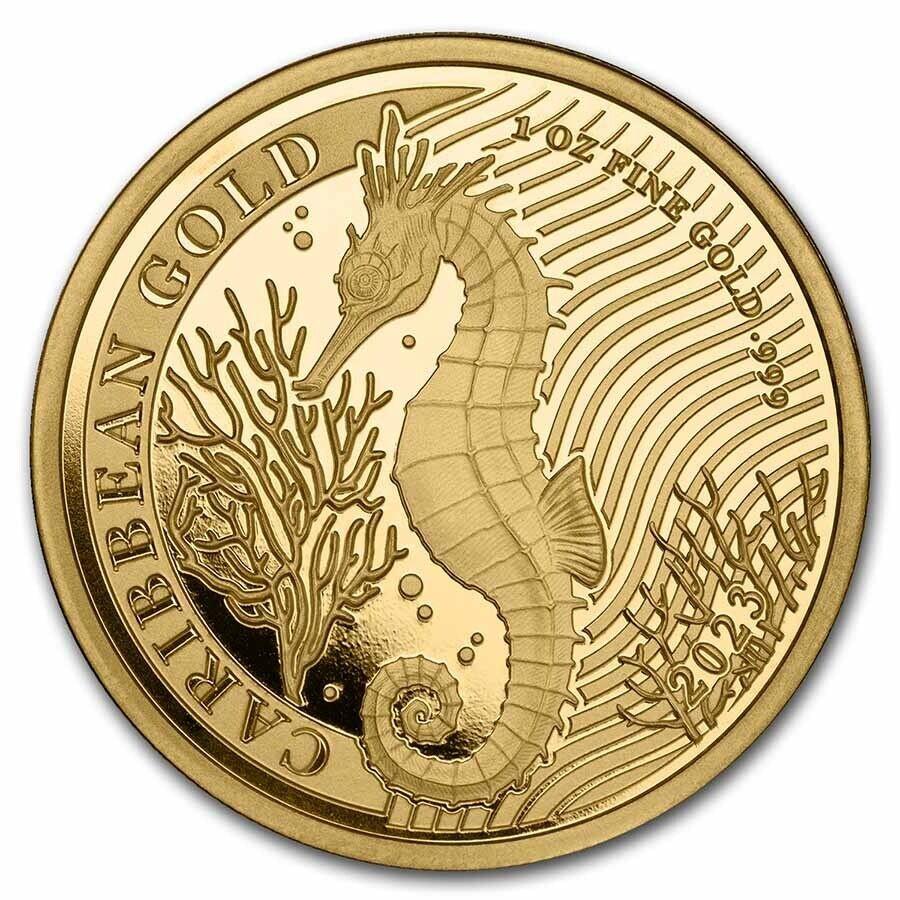 yɔi/iۏ؏tz AeB[NRC _RC [] 2023oohX1IXS[hJrAV[z[XBU -SKU269939 2023 Barbados 1 oz Gold Caribbean Seahorse BU - SKU#269939