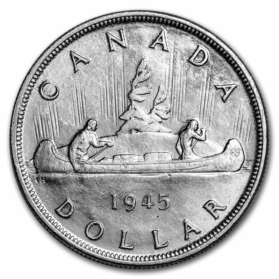 yɔi/iۏ؏tz AeB[NRC _RC [] 1945NJi_Vo[_[AU -SKU37839 1945 Canada Silver Dollar AU - SKU#37839