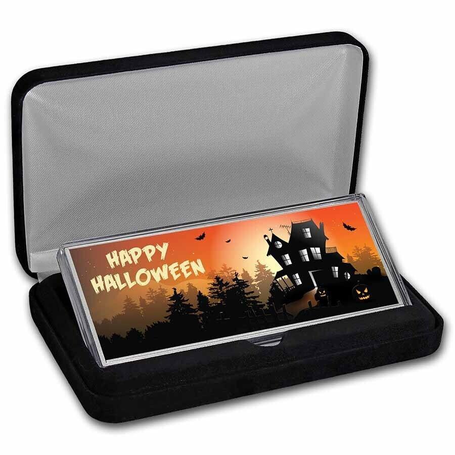 【極美品/品質保証書付】 アンティークコイン モダンコイン [送料無料] 4オンスシルバーカラー化バー - （ハッピーハロウィーン「ホーンテッドハウス」） - SKU＃172988 4 oz Silver Colorized Bar - (Happy Halloween 