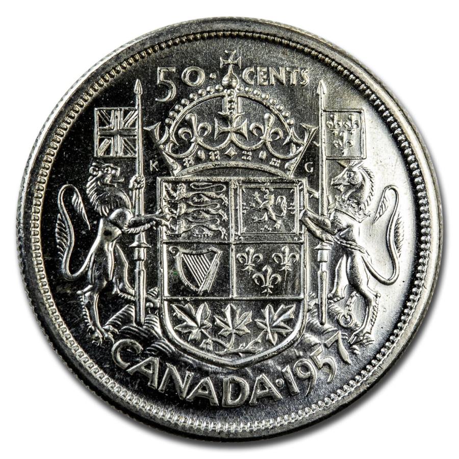 yɔi/iۏ؏tz AeB[NRC _RC [] 1957Ji_Vo[50ZgGUxXII BU/v[tCN - SKU212686 1957 Canada Silver 50 Cents Elizabeth II BU/Prooflike - SKU#212686