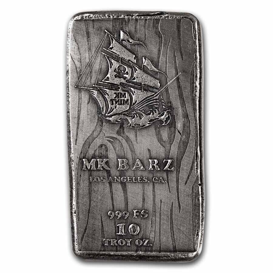 ڶ/ʼݾڽա ƥ 󥳥 [̵] 10󥹤ΥϥСС - ±-SKU263701 10 oz Hand Poured Silver Bar - Pirate Ship - SKU#263701